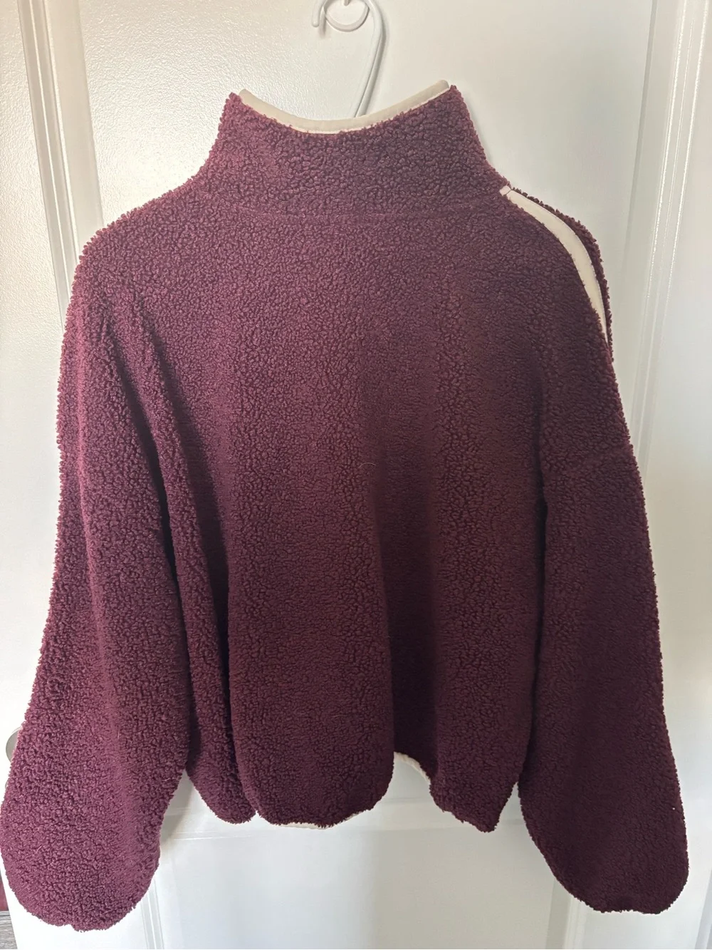Old Navy Burgundy Sherpa Half-Zip Pullover with Cream Trim - Picture 2 of 4